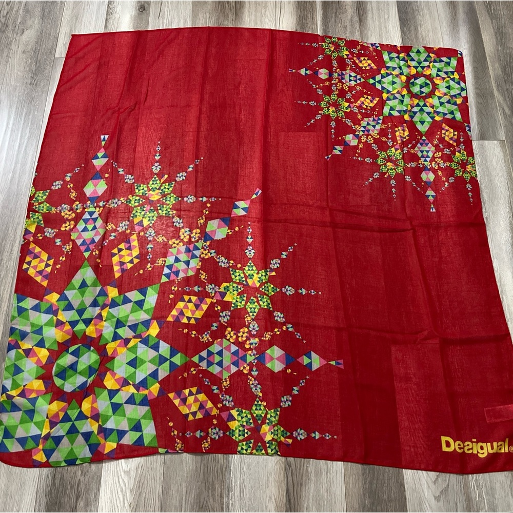 Desigual Women’s Spanish Red Floral Square Scarf - Size 48” x 48”